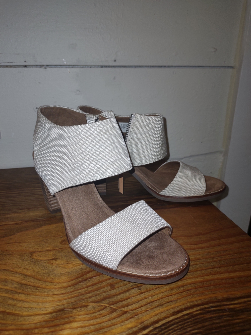Toms Cream Two-Band Block Heel Sandals